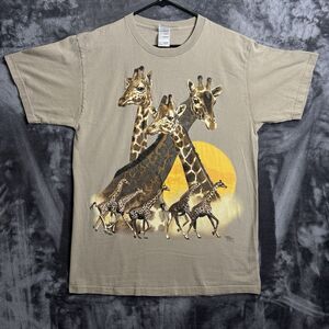 Vintage Y2K Look & Touch Nature T-Shirt Size Large Giraffe Graphic Beige